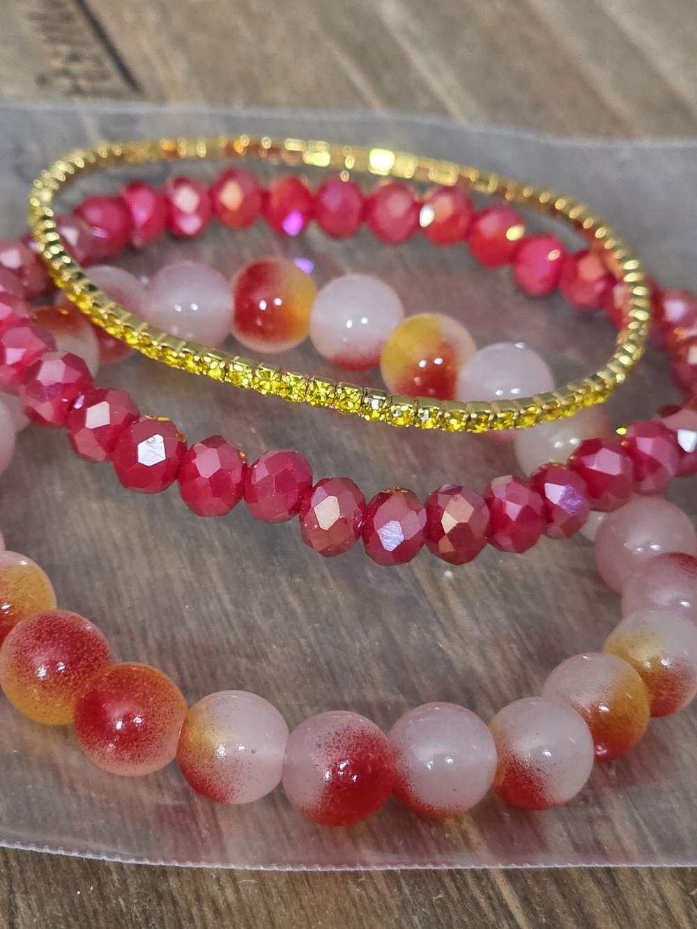 Gold and Red Beaded Bracelet Set - Women's Jewelry